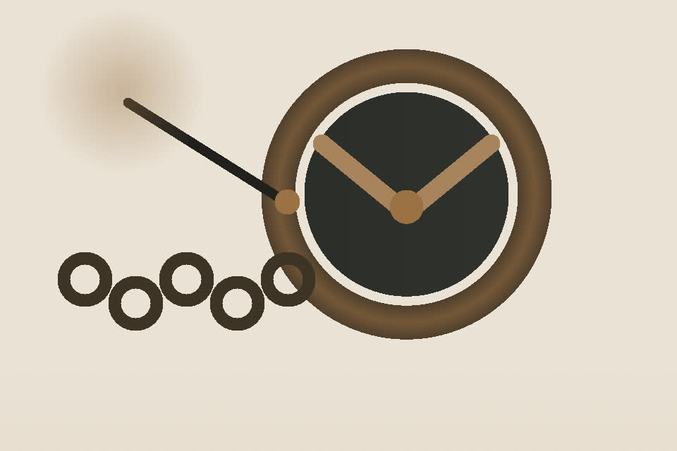 Original editorial illustration of a metal emblem, hand tool and linked forms